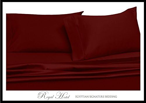 Solid Burgundy Queen Size Sheets, 4PC Bed Sheet Set, 100% Cotton, 300 Thread Count, Sateen Solid, Deep Pocket, by Royal Hotel