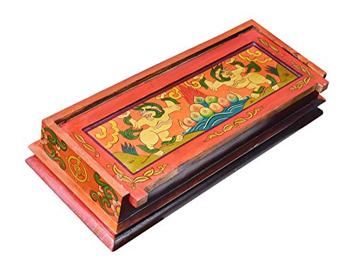 Altar Table for Meditation Yoga Room, Tibetan Furniture for Unique Home Décor; by Mudra Crafts (Large, Red) - Thumbnail 6