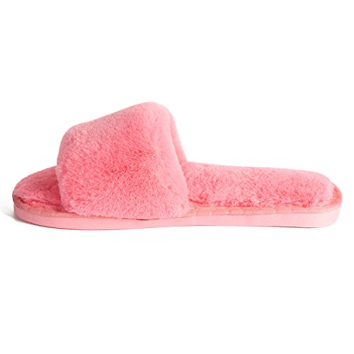 JOINFREE Women's Fleece Lined Slippers Spa Thong Flip Flops House Indoor Shoes Pink 7.5-8.5 M US 