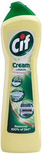 Cif Pack of 4 Lemon Cream Cleaner multipurpose surface cleaner with 100% natural cleaning particles removes 100% of the toughest dirt 500 ml