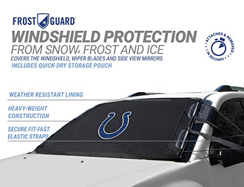 NFL Frost Guard Windshield Cover for Ice and Snow, Indianapolis Colts | Standard Size Car Windshield Cover, Black | Fits Most Cars, Sedans, Small Trucks, SUVs - 60 x 40 Inches