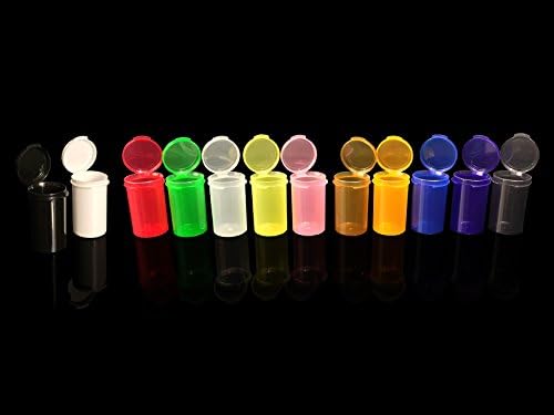 (12) 6 DRAM SMALL ROUND HINGED CONTAINER CRAFTS, RX PILL BOTTLES MIX CONTAINERS (10) Transparent & (2) Solid COLOR