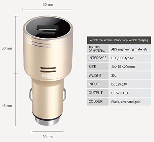 SOLOLIFE Multi-Function Car Carbon Monoxide Detector, Fast Car Charger, Quick Charge 3.0 Adapter, CO Alarm Detector with Safety Emergency Escape Hammer(Gold) - Thumbnail 4