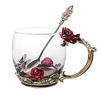 Martinimble Enamel Coffee Tea Cup Mug 3D Rose Butterfly Glass Cups Wedding Gift Coffee Cup, Tea Cup, Water Cup