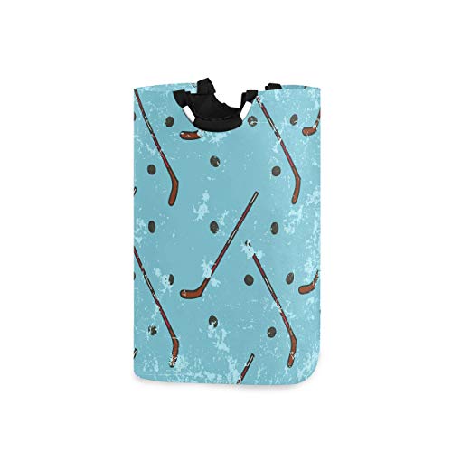 senya Large Storage Basket with Handles Collapsible Organizer Bin Laundry Hamper for Nursery Clothes Toys, Vintage Ice Hockey Blue