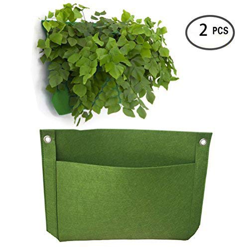 Vtete 2 Pcs 1 Pocket 15″ × 11″ Vertical Hanging Wall Planter Living Wall Grow Container Bags Green
