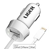 Car Charger, Liger 2.4A MFI Lightning Car Charger with Built-in apple certified 8-Pin Lightning Cable For iPhone 6S,6S Plus,6,6 Plus,5S,5C,5, iPad Air Pro, iPad Mini 1,2,3,4 iPod (White)
