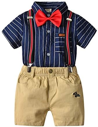 Baby Boys Gentleman Romper Jumpsuit Overalls Rompers Set,Infant Short Sleeve Shirt+Bib Pants+Bow Tie Overalls Clothes Set