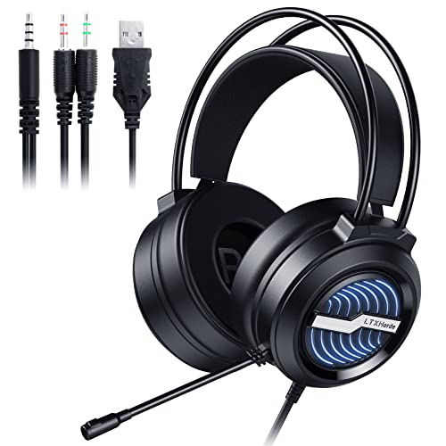 Gaming Headset with Microphone, LTXHorde Over Ear Gaming Headphone with Noise Cancelling, RGB Wired Gamer Headset, Hi-Fi Stereo Surround Sound, LED Lights, for PC, Laptop, PS4, PS5, Xbox, iPad, Switch