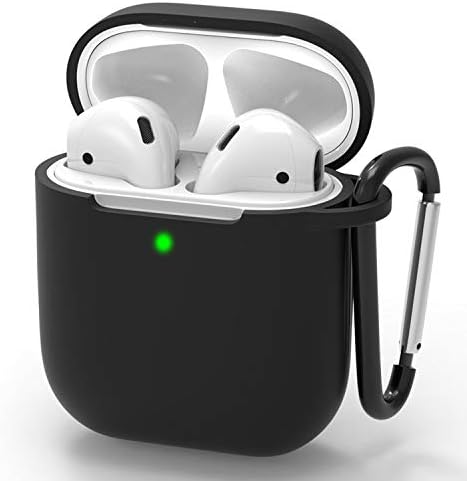 Airpods Case Portable Protective Upgrade Silicone Skin Cover with Anti-Lost Carabiner[Front LED Visible] Soft Washable Silicone Headphone Case Compatible with Airpods 2&1 Accessories - Black