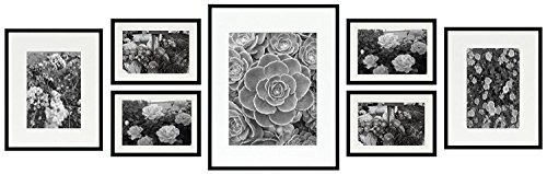 Frametory, Gallery Wall Frame Collection,Set of 7,Black Photo Frame with Ivory Color Mat & Real Glass