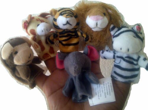 Animal Plush Finger Puppets - 6 pieces (Lion, Monkey, Giraffe, Zebra, Tiger & Elephant)