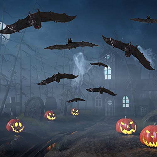 HAKACC Halloween Fledermäuse, 4 Stück Hängende Fledermäuse und 2 Stück Halloween Spinne Hängende Spinne Spuk-Gummi für Halloween Party Dekoration Kostüme