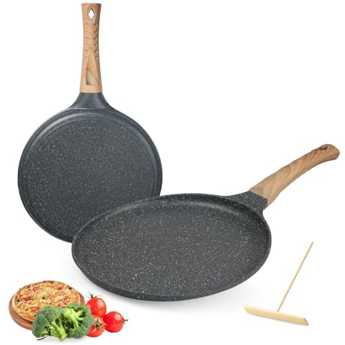 GOHOMKIC Crepera con Revestimiento Antiadherente 28cm con Espátula para Untar Tortitas, Válido para Cocinas de Gas y Cocinas de Inducción