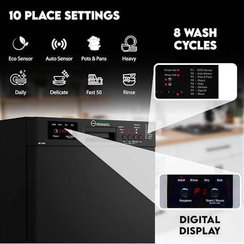 Equator 18 in Dishwasher 10 place+Wine Rack 3.4g QUIET 51 dB 110V E-Star ADA in Black
