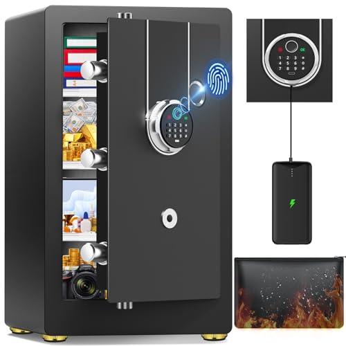75L Large Safe Biometric Safe for Home, Digital Safe, Anti-Theft Furniture Safe for Passport, Money, Document, Medicine