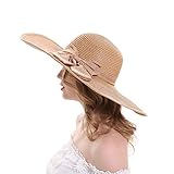MEEFUR Summer Beach Hats Foldable Wide Brim Solid Caps Bowknot Lady Straw Sun Hat