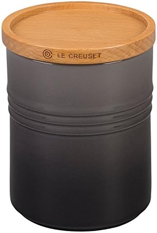 Le Creuset Stoneware Canister with Wood Lid, 22 oz. (4" diameter), Oyster