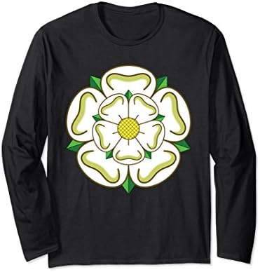 Unisex Yorkshire White Rose Long Sleeved T Shirt Medium Black