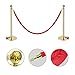 Smonet Round Top Polished Brass Stanchion Posts Queue Barrier, Pack of 2 Posts with a 6.5' Red Velvet Rope, Gold