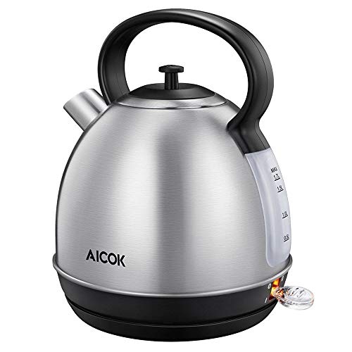 Aicok Electric Tea Kettle, 1.7-Liter Brushed Stainless Steel Kettle with Anti-oxidant Coating, Retro Aicok Electric Tea Kettle, 1.7-Liter Brushed Stainless Steel Kettle with Anti-oxidant Coating, Retro