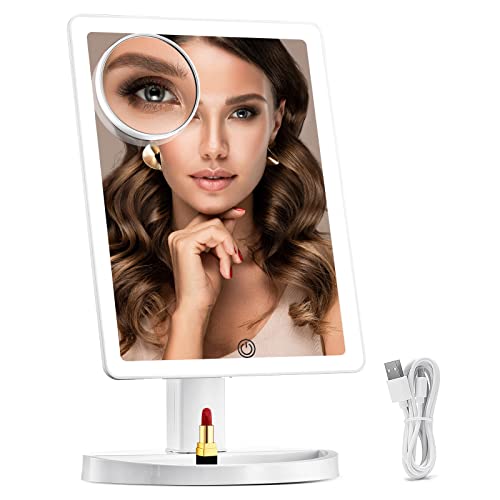SOKEA Large Lighted Makeup Mirror - Portable Vanity Mirror with 88 LED Lights and Magnification, Lighted Vanity Mirror with 10X Magnifying Mirror, 3 Colors Lighting Modes, Stepless Dimming, Women Gift