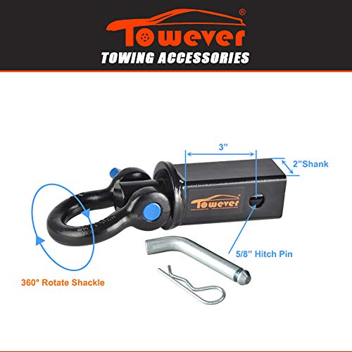 Towever 83710 Shackle Hitch Receiver 2 Inch(360 Degree Rotate D Ring