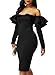 Sidefeel Women Long Sleeve Ruffle Off The Shoulder Bodycon Party Midi Dress X-Large Black