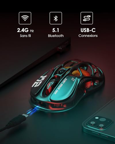 GravaStar Mercury M2 Gaming Mouse - MMO Gaming Mouse for Computer with 26000 DPI Optical Sensor - Hollow Out Lightweight Design - 5 Programmable Buttons - 5 RGB Dynamic Lightsync Modes - Stealth Black