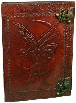 Vintage Leather Bazaar Embossed Leather Crescent Moon Fairy 120 Leaf Diary Journal With Two Lock 8 Inch