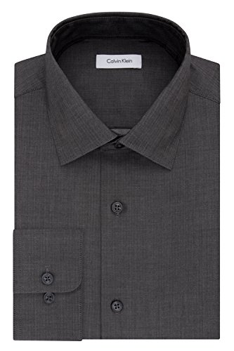 Calvin Klein Men's Regular Fit Non Iron Herringbone Spread Collar Dress Shirt, Rock, 15.5