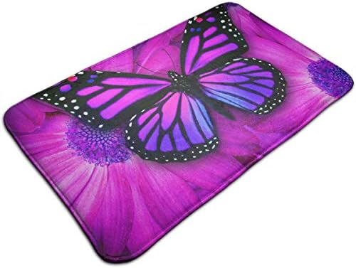 Capisinz Purple Butterfly Print Hard Floor Use Carpet Polyester Living Room Bedroom Kitchen Office Protective Mat Rug Floor Mat-White