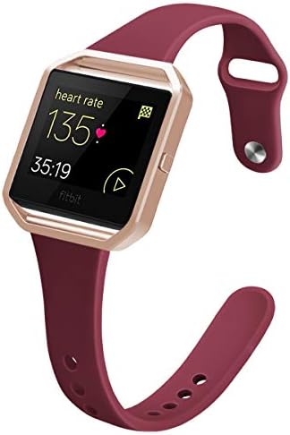 YiJYi Bands Compatible with Fitbit Blaze,Slim Soft Silicone Band with Metal Frame Replacement Strap Wristband for Women Men (Small(5.5"-7.5"), Wine Red+Frame-01)
