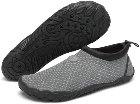 Herren Damen Badeschuhe Atmungsaktiv Schnell Trocknend Aquaschuhe Unisex Sommer Wasserschuhe für Outdoor Sports, Grau 42 EU