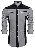 Coofandy Men's Slim fit Long Sleeve Patchwork Contrast Color Casual Shirts