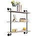 MyGift 3-Tier Rustic Wood Wall Mounted Floating Display Shelf with Black Industrial Style Pipe, Brown