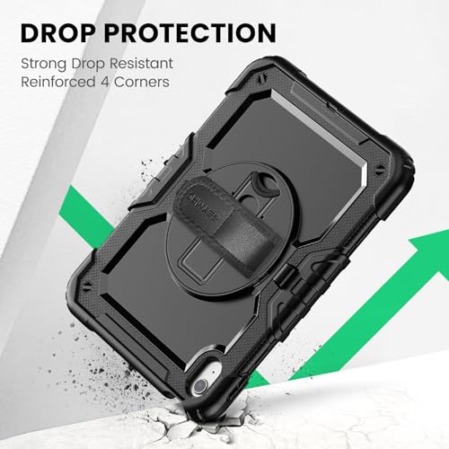 SEYMAC Case for iPad (A16) 11th/10th Generation 2025/2022 11/10.9 Inch, iPad 10th Generation Case, Shockproof Case with Screen Protector, 360 Rotating Stand, Pencil Holder, Shoulder Strap, Black