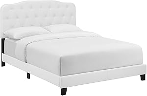 Modway Amelia Tufted Faux Leather Upholstered Full Platform Bed in White