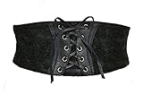 JOLLYCHIC Flower Embroidery Faux Leather Stretchy Wide Waist Belt Waistband Corset Black 65CM