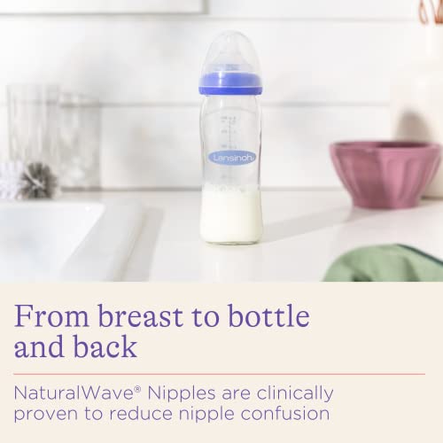 Lansinoh Glass Baby Bottles for Breastfeeding Babies, Includes 4 Medium