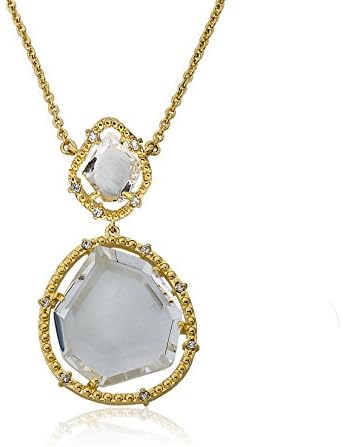 Riccova "Sliced Glass" 14k Gold-Plated Clear Sliced Glass Double Drop Pendant Chain Necklace