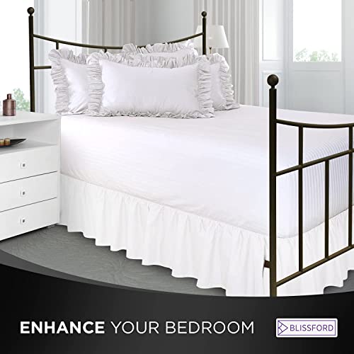 Ruffled Bed Skirt with Split Corners King, White, 21 Inch Drop Cotton