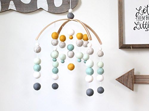Mint Felt Ball Mobile, Baby Mobile, Crib Mobile, Nursery Cot Mobile, Pom Pom Mobile, Nursery Mobile, Gender Neutral, Baby Felt Mobile