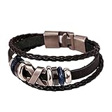 Clearance ! Bracelet, Fitfulvan 2018 New Fashion Leather Jewelry Punk Retro Bracelet Stainless Steel Jewelry Watches (Black)
