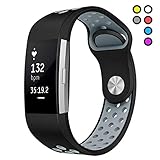 For Fitbit Charge 2 Bands Hanlesi Soft Silicone Breathable Fashion Sport Strap Band for Fit bit Charge2 HR Replacement Original Accessory Black Gray Wristband with hole for Girl Boy