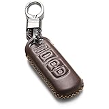 Vitodeco Genuine Leather Smart Key Keyless Remote Entry Fob Case Cover with Key Chain for Mazda 3, 6, CX-3, CX-5, CX-9, MX-5 Miata (4 Buttons, Brown)