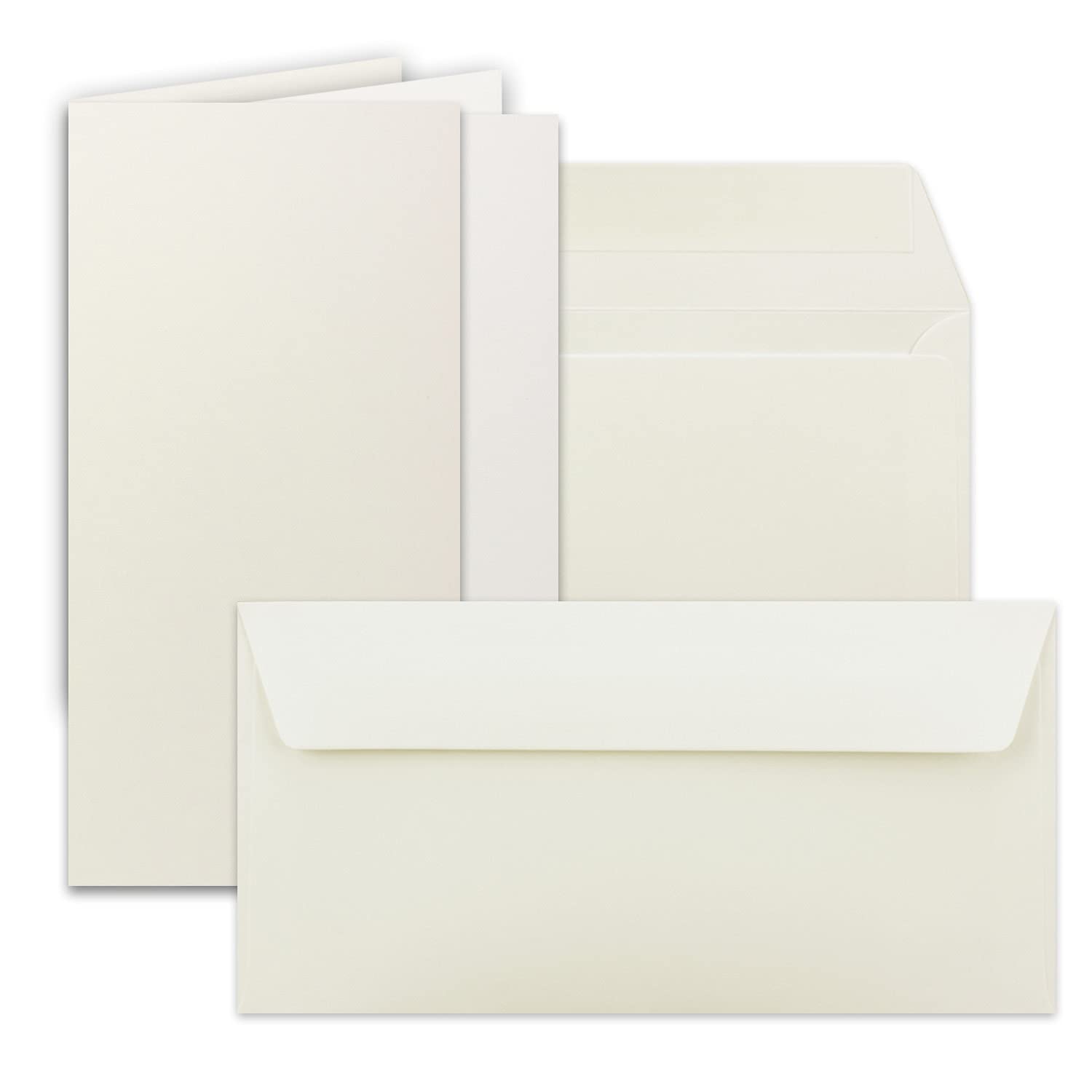 NEUSER PAPIER 50x card package DIN long with double cards, envelopes and inserts cream white folding card set ideal for invitations and card making with high-quality slip case