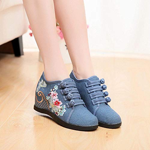 Uongfi Women's Flat Shoes Hidden Wedge Women Embroidered Canvas - Main Image