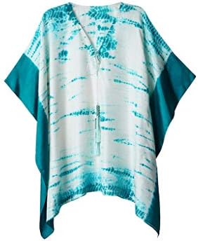 Lyla Silk Tie Dye Kaftan | Beach Coverup with Handmade Beaded Tassels