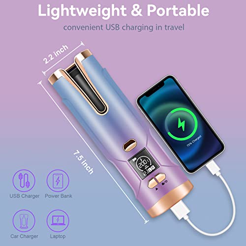 Automatic Curling Iron,Cordless Auto Hair Curler, Rotating Curling Iron with 5200 mAh Battery, Adjustable Temperatures & Timers Hair Crimper for Women. (Multicolored)